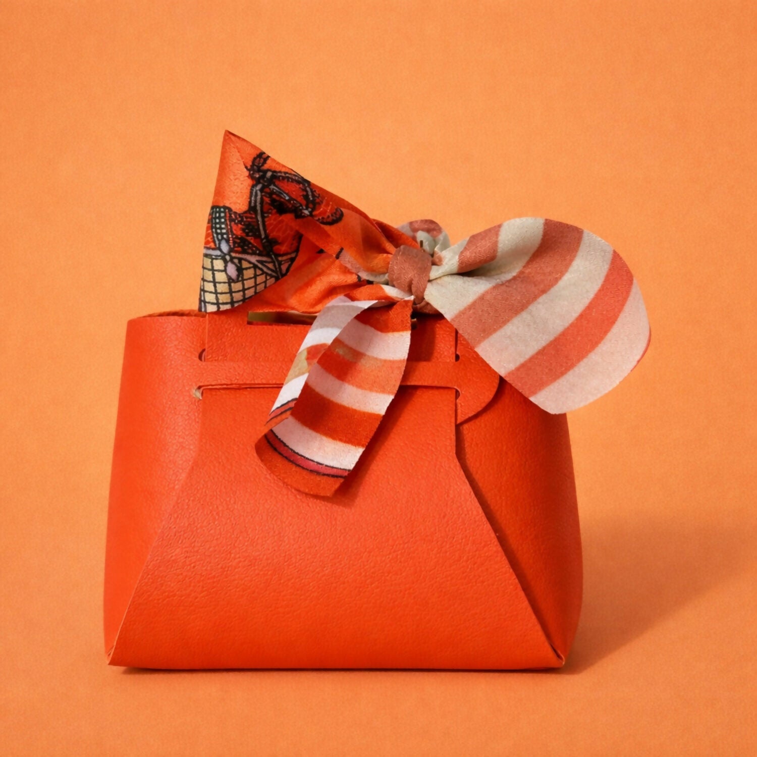 Womenâ€™s Structured Mini Handbag with Printed Scarf Handle | Compact Stylish Purse