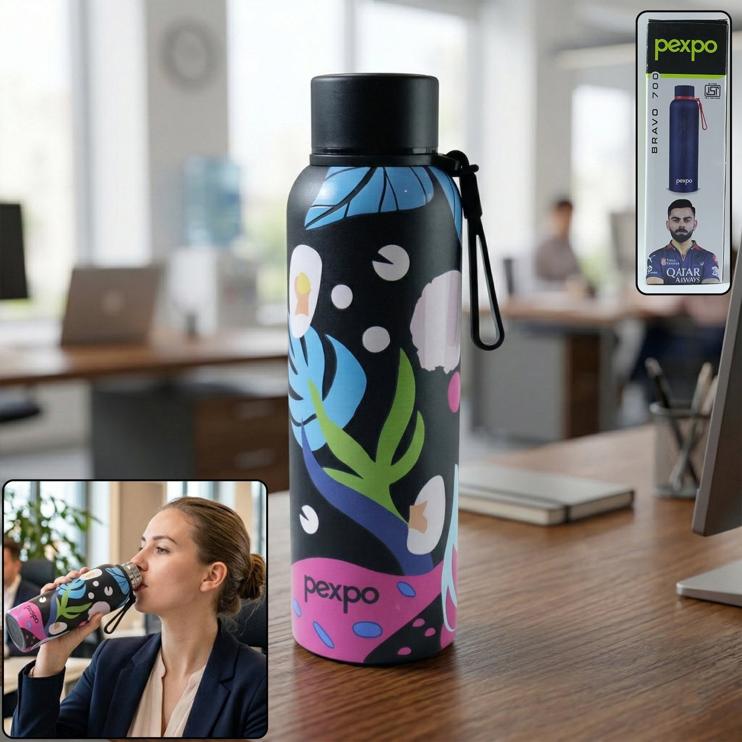 Pexpo Stainless Steel Printed Water Bottle 700 ML Approx (1 Pc)