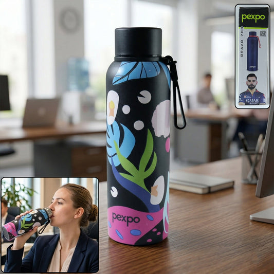 Pexpo Stainless Steel Printed Water Bottle 700 ML Approx (1 Pc)