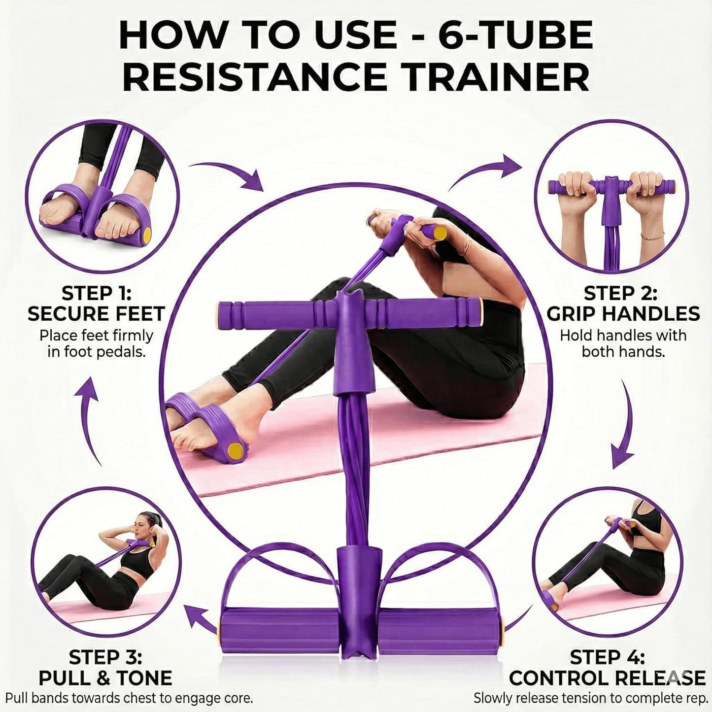 Portable Pull Rope Resistance Exerciser with Foot Pedal Support (1 Pc)