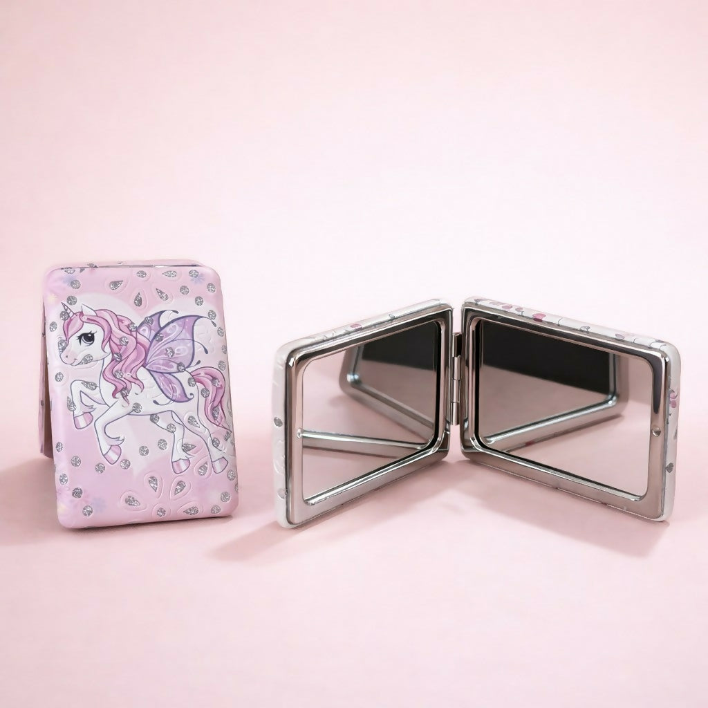 Kids Compact Foldable Pocket Mirror with Cute Cartoon Design