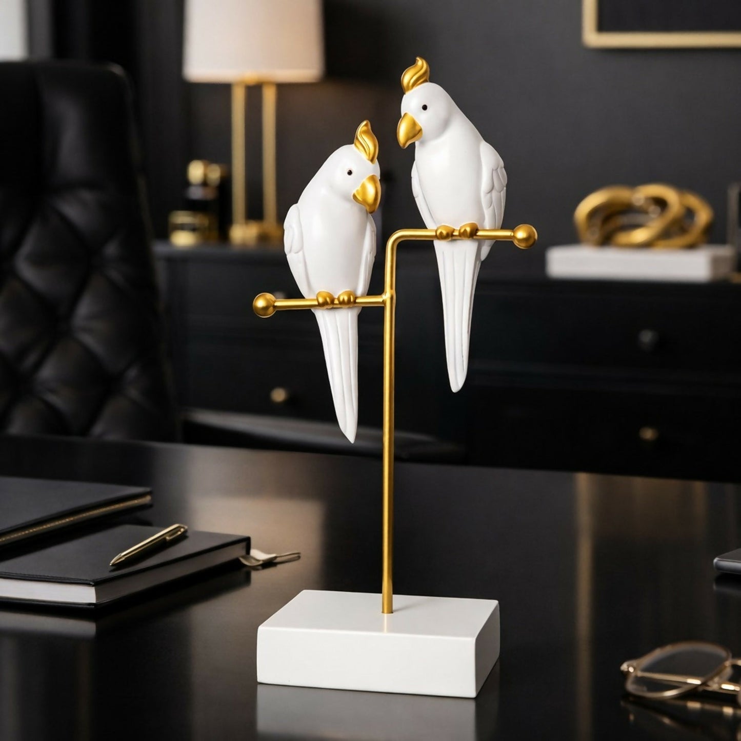 White & Gold Love Birds Decorative poly-resin Showpiece for Home & Office DÃ©cor