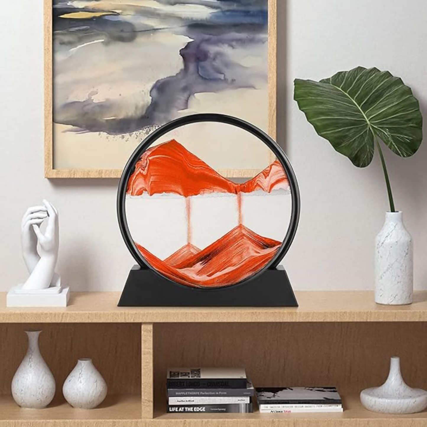 Premium Round Rotating Moving Sand Art Frame for Home & Office DÃ©cor | Mesmerizing Flowing Sand Picture with Elegant Black Stand | Relaxing Desktop Motion Showpiece for Living Room, Bedroom & Work Desk | Unique Stress-Relief Gift for All Occasions