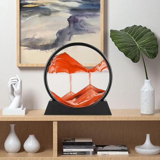 Premium Round Rotating Moving Sand Art Frame for Home & Office DÃ©cor | Mesmerizing Flowing Sand Picture with Elegant Black Stand | Relaxing Desktop Motion Showpiece for Living Room, Bedroom & Work Desk | Unique Stress-Relief Gift for All Occasions