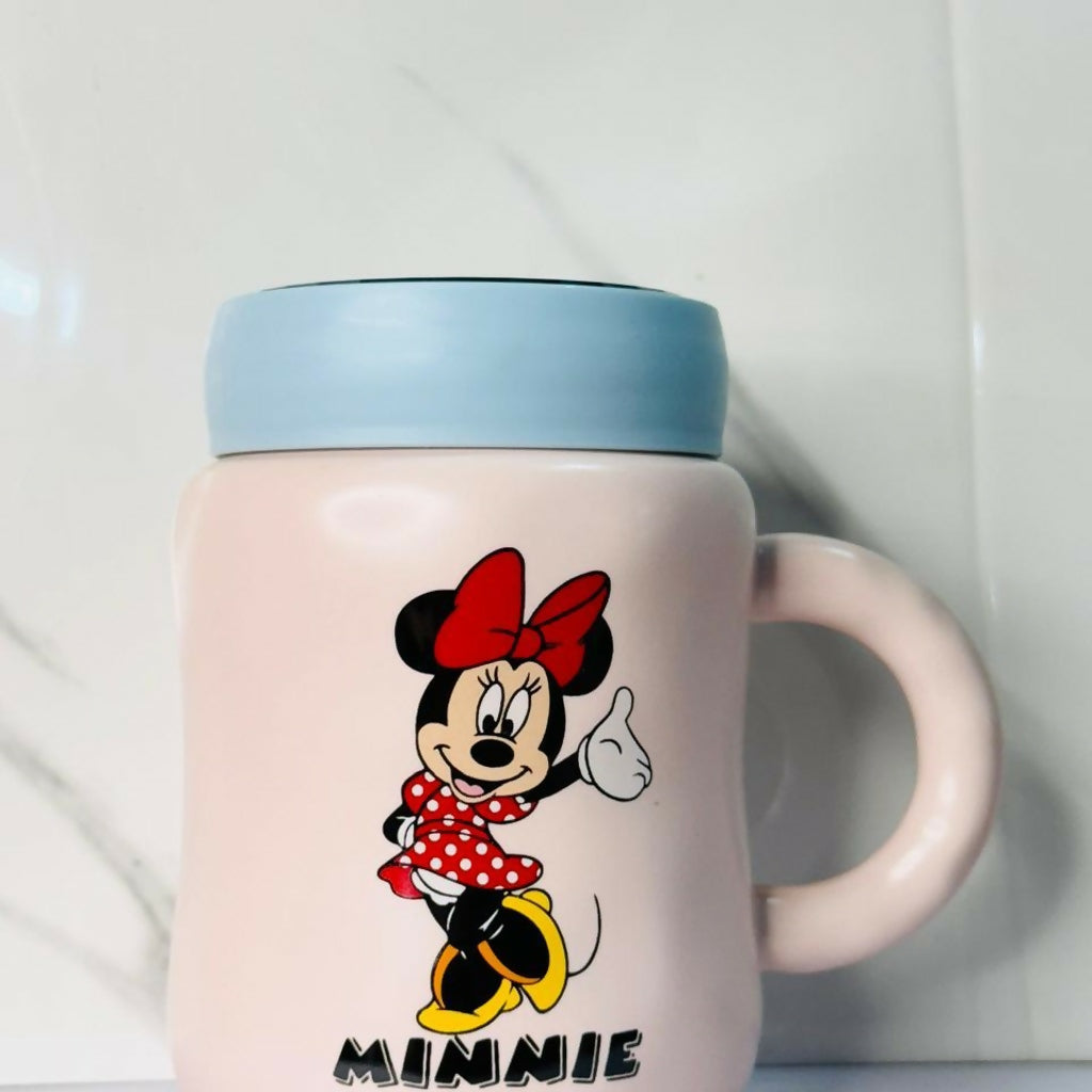 Cartoon Printed Ceramic Mug with Lid, Cute Coffee & Milk Cup