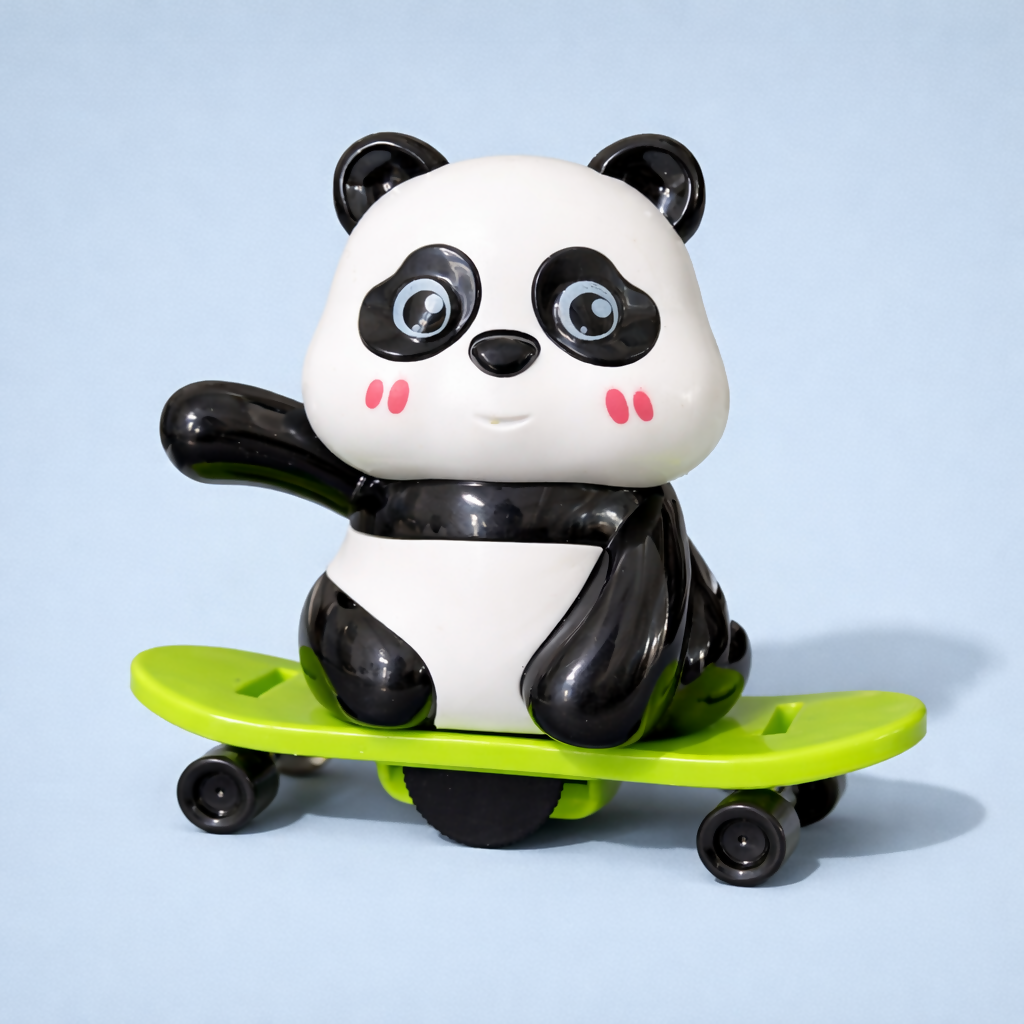 Wind-Up Panda Skateboard Toy for Kids with Moving Wheels