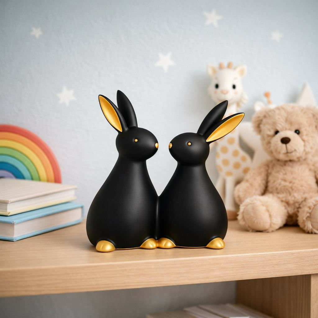 Rabbit Couple Showpiece for Home Decor with Gold Accents