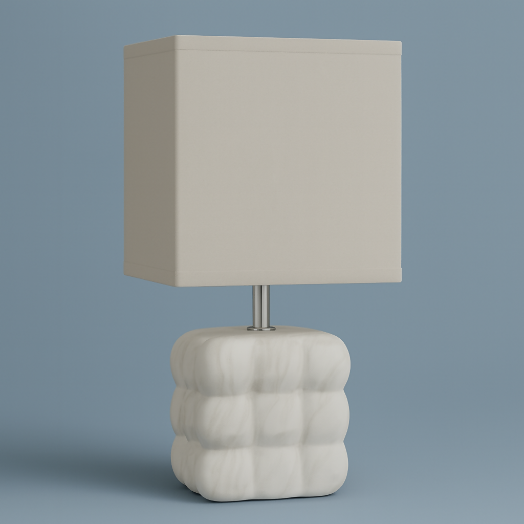 White Bubble Ceramic Table Lamp with Fabric Shade for Home Decor