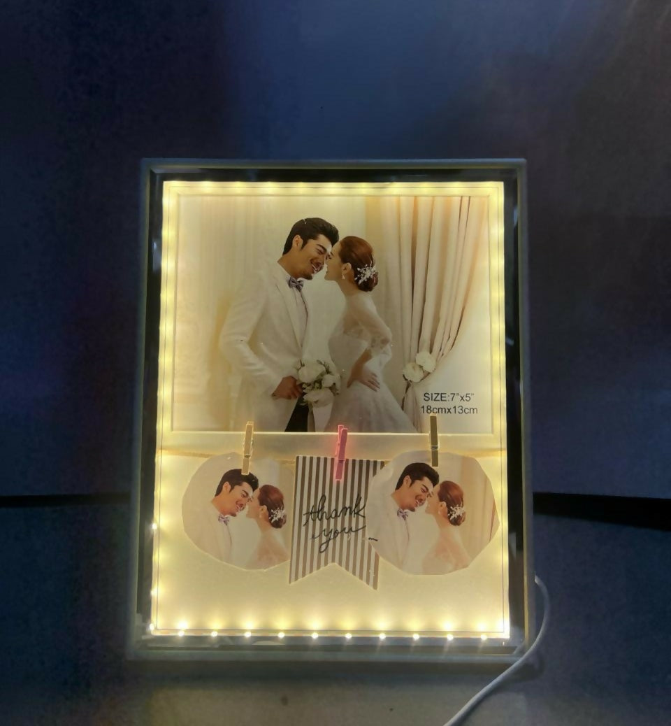 Rectangular LED Photo Frame Lamp with Love Design | Romantic Couple Night Light with Customized Pictures | Wedding Anniversary Valentine Gift Decorative Table Lamp for Bedroom & Home DÃ©cor