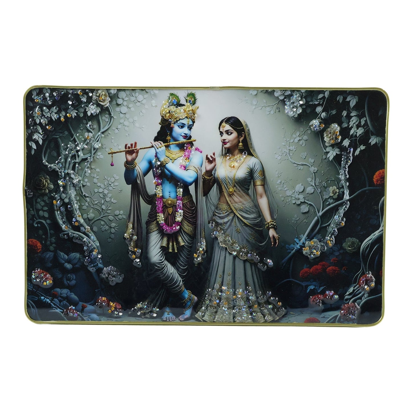 Divine Radha Krishna Flute Art Wall Frame (1 Pc, 45x30 Cm)
