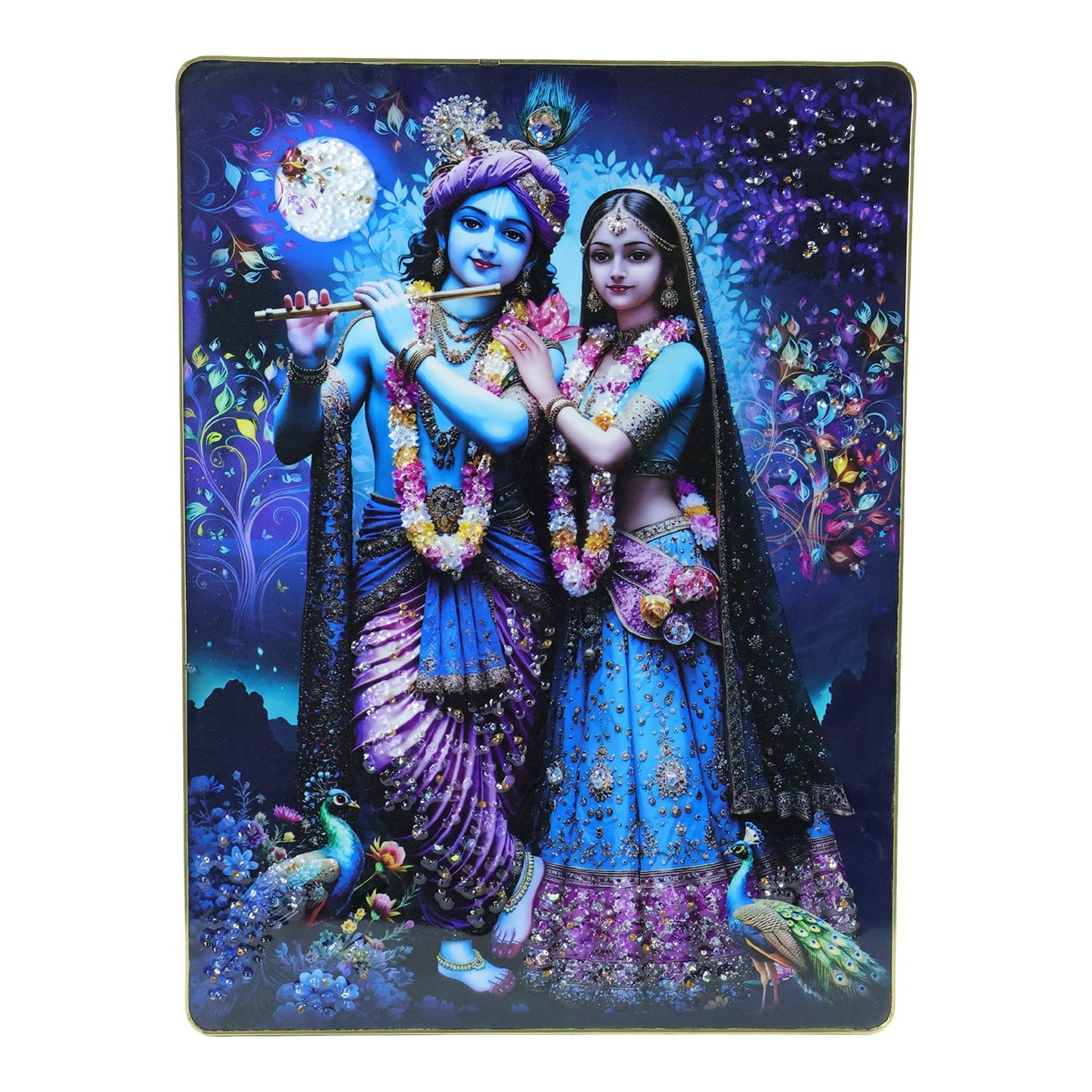 Divine Radha Krishna Moonlight Artistic Wall Frame (1 Pc, 60x45 Cm)