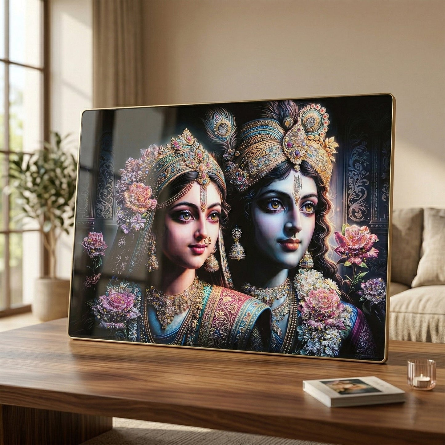 Premium Radha Krishna Royal Artistic Wall Frame (1 Pc, 89x58 Cm)