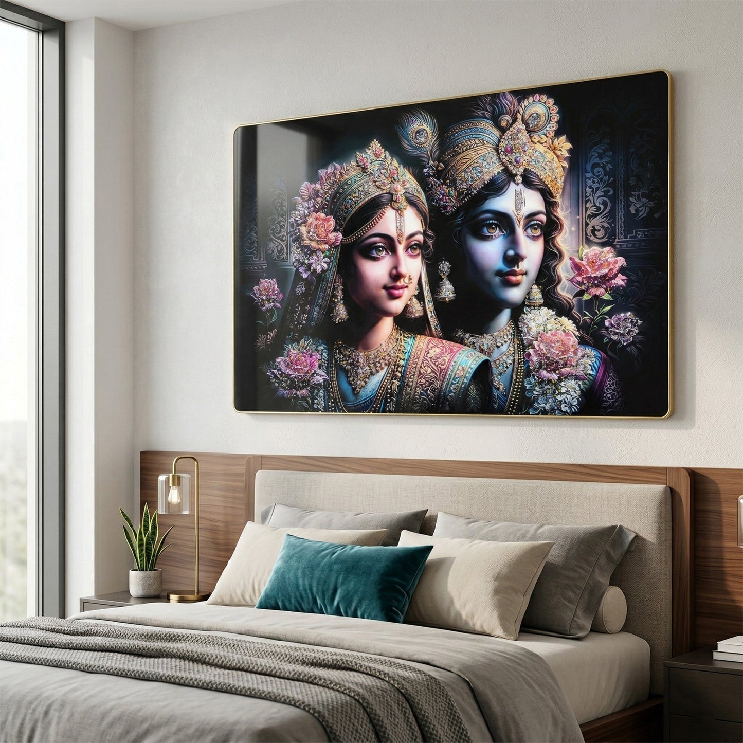 Premium Radha Krishna Royal Artistic Wall Frame (1 Pc, 89x58 Cm)