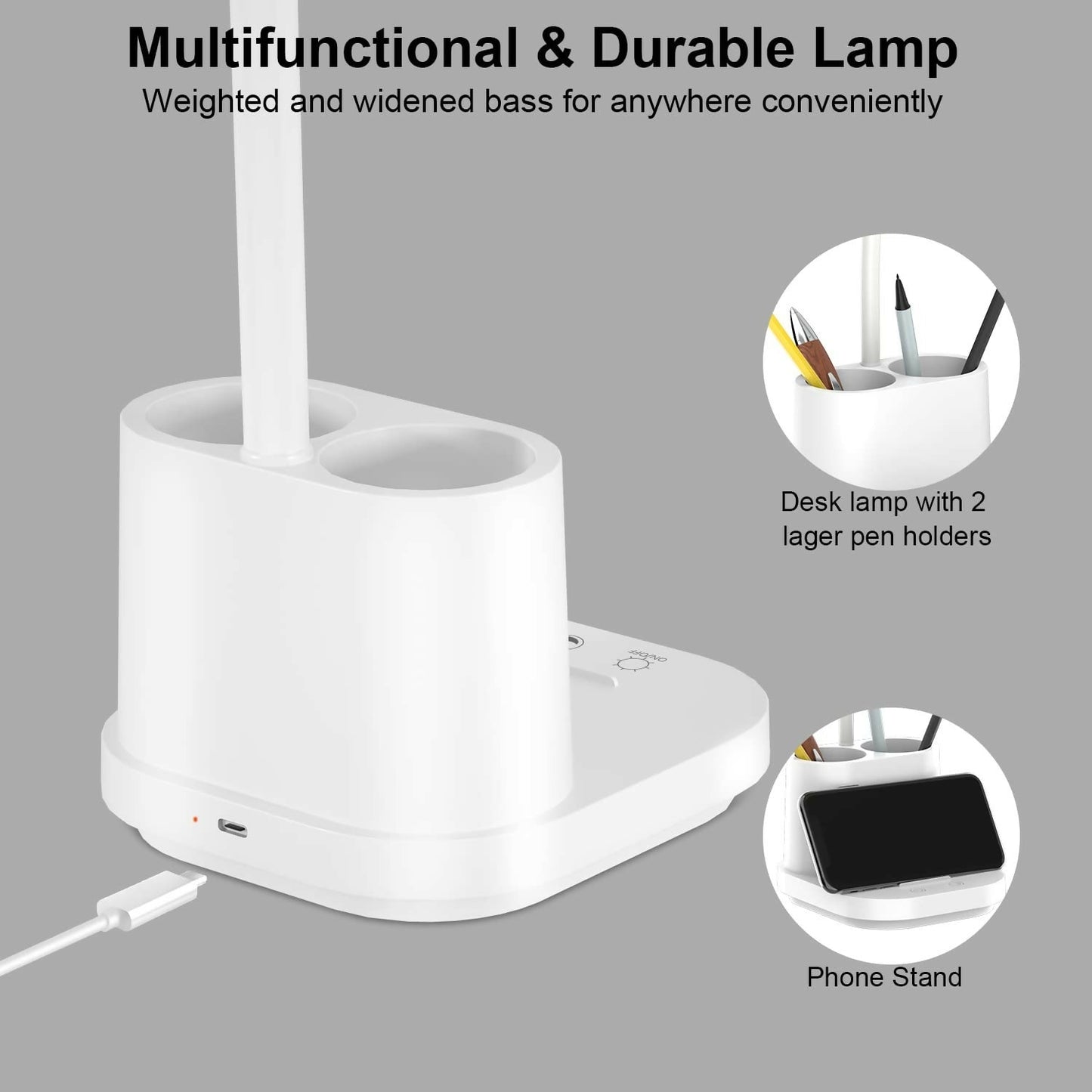 LED Desk Lamp with Pen Holder and Mobile Stand Organizer