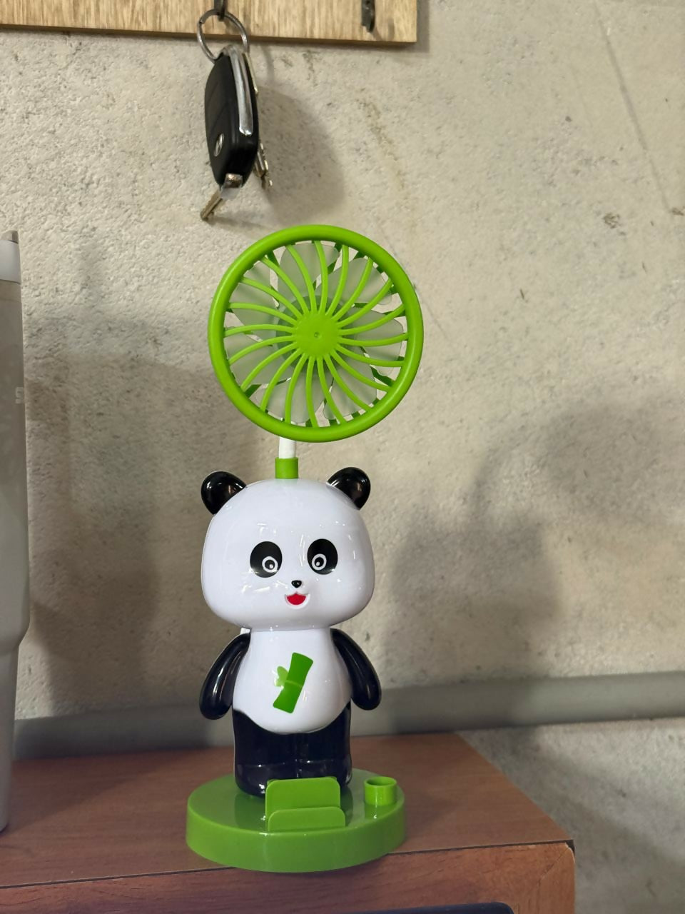 Panda Desk Fan with Pen Holder, Sharpener & Mobile Stand
