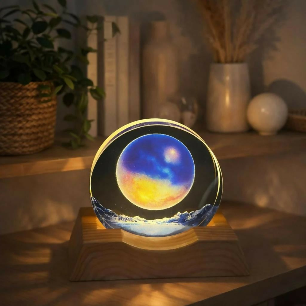 LED Acrylic Lamp with Wooden Base Night Light