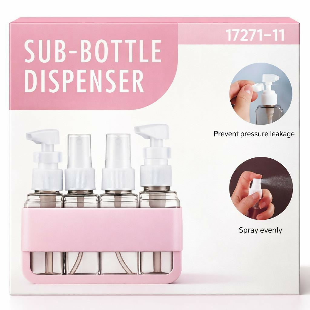 Pink Travel Refillable Bottle Set with Pump and Spray Dispensers