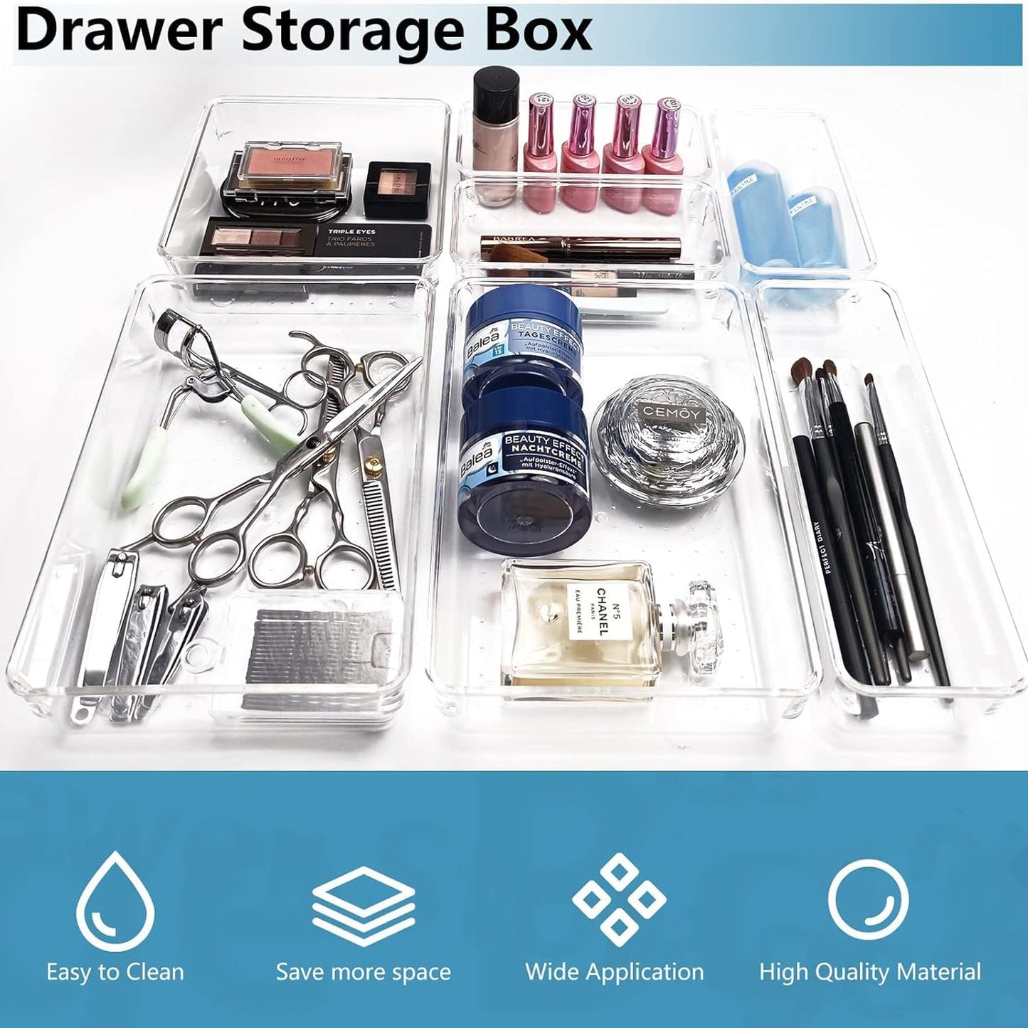 Multipurpose 8 In 1 Drawer Organizer Storage Tray Set (1 Set)