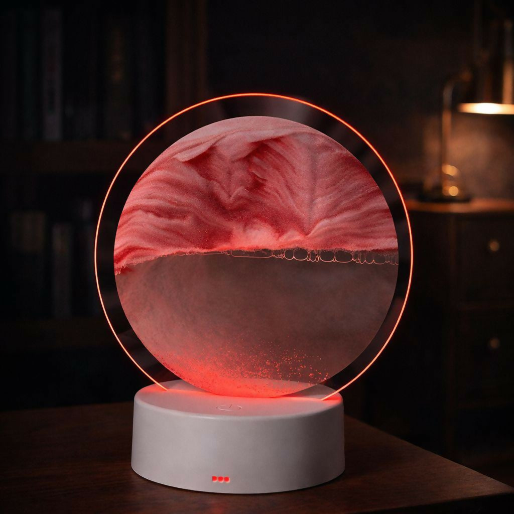 LED Round Static Deep Red Sand Art Lamp | Ambient Decorative Night Light DÃ©cor