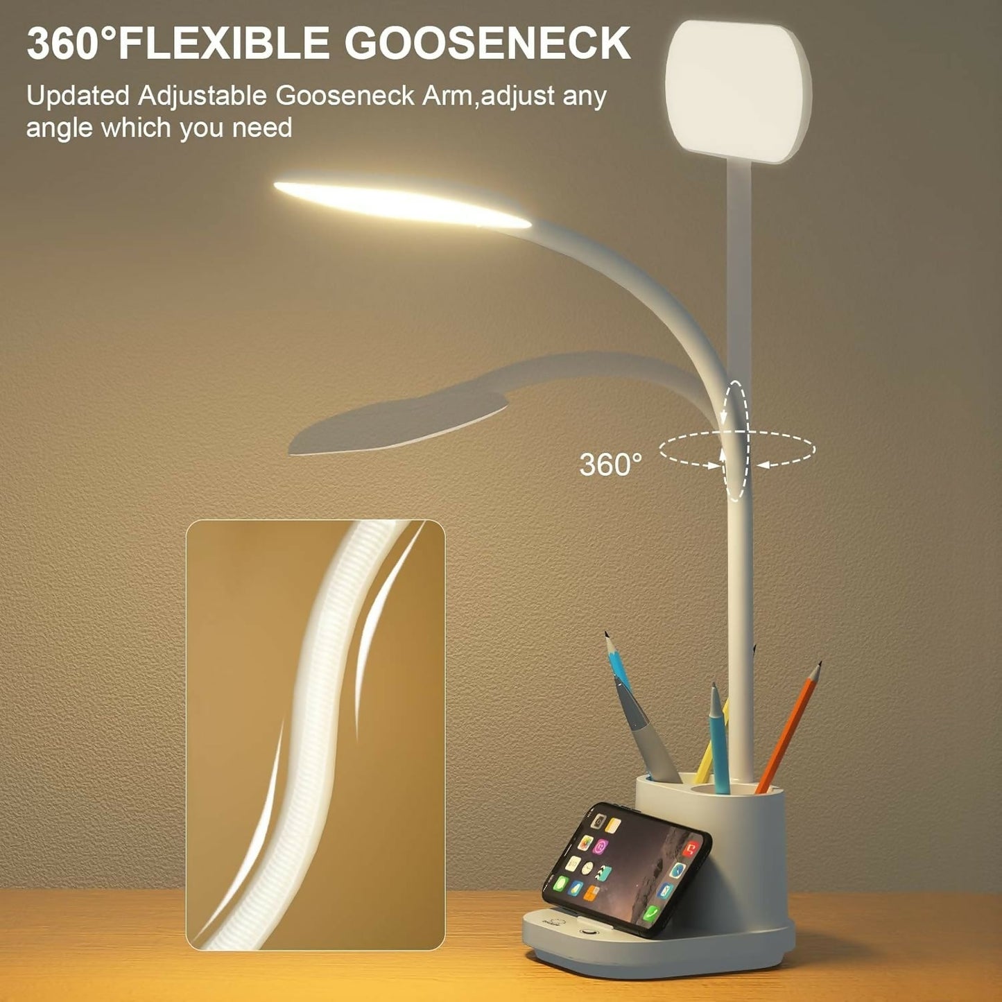 LED Desk Lamp with Pen Holder and Mobile Stand Organizer