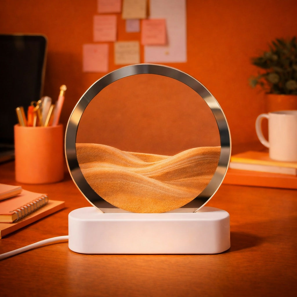 Orange Moving Sand Art LED Lamp Round Decorative Desk Night Light