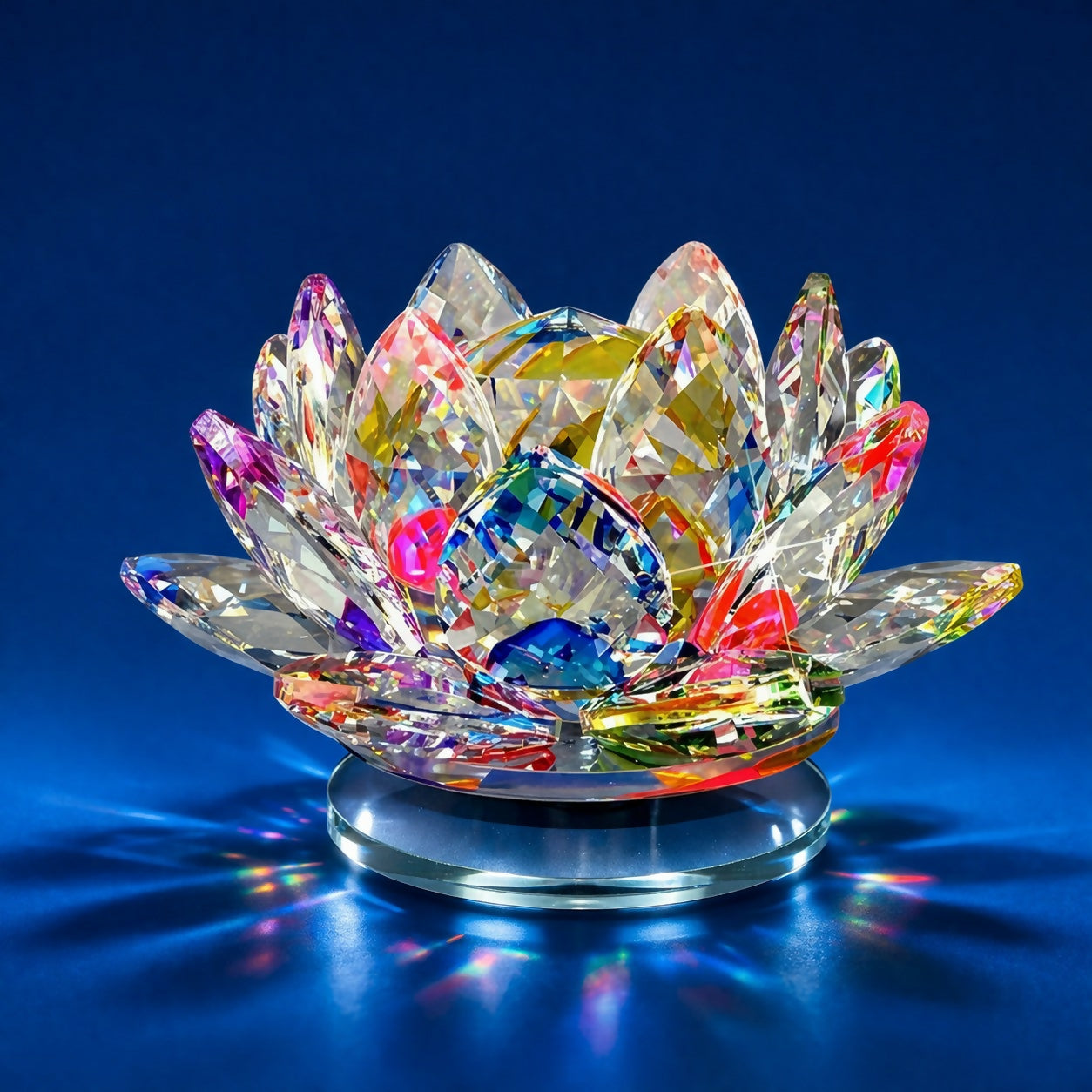 Crystal Lotus Decorative Showpiece with Multicolor Light Reflection