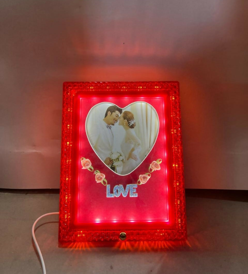 Red Heart Shape LED Photo Frame Lamp with Love Text | Romantic Couple Night Light with Customized Picture | Decorative Wedding Anniversary Valentine Gift Table Lamp for Bedroom & Home DÃ©cor