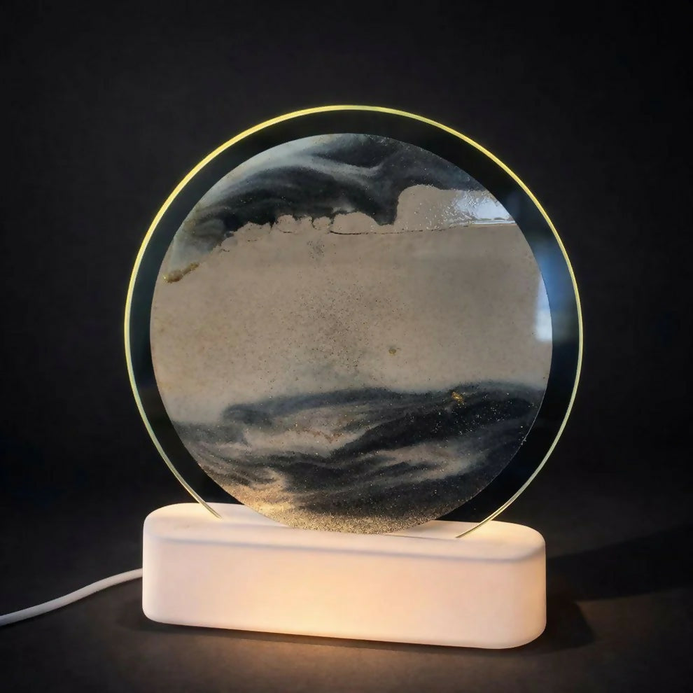 Grey Moving Sand Art LED Lamp Round Decorative Desk Night Light