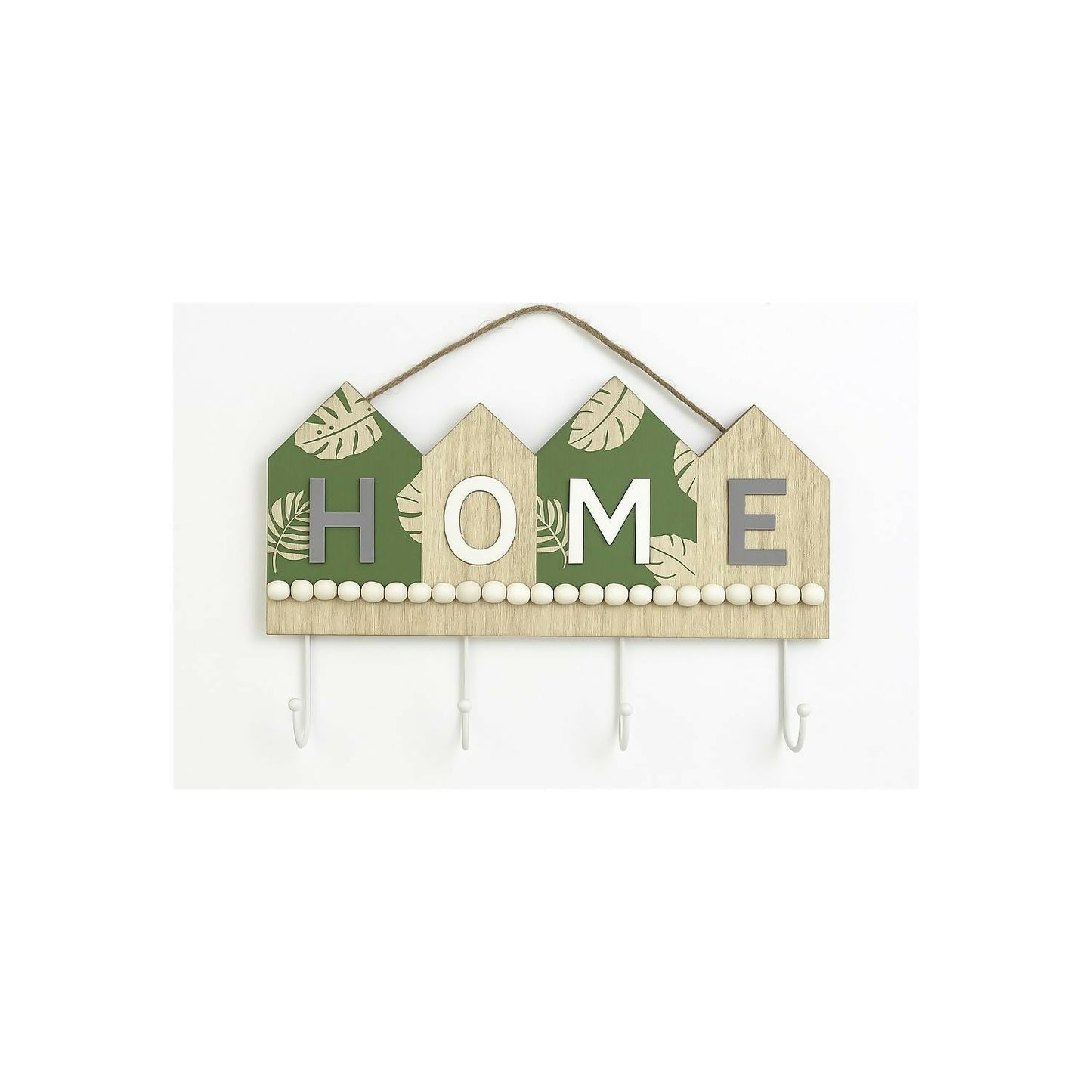 Rustic Wooden Wall Key Holder with â€œHOMEâ€ Letter Design â€“ Decorative Wall Hanging with 4 Sturdy Hooks and Rope Hanger â€“ Ideal for Entryway, Living Room, Kitchen, Bedroom, Office, and Housewarming Gifting