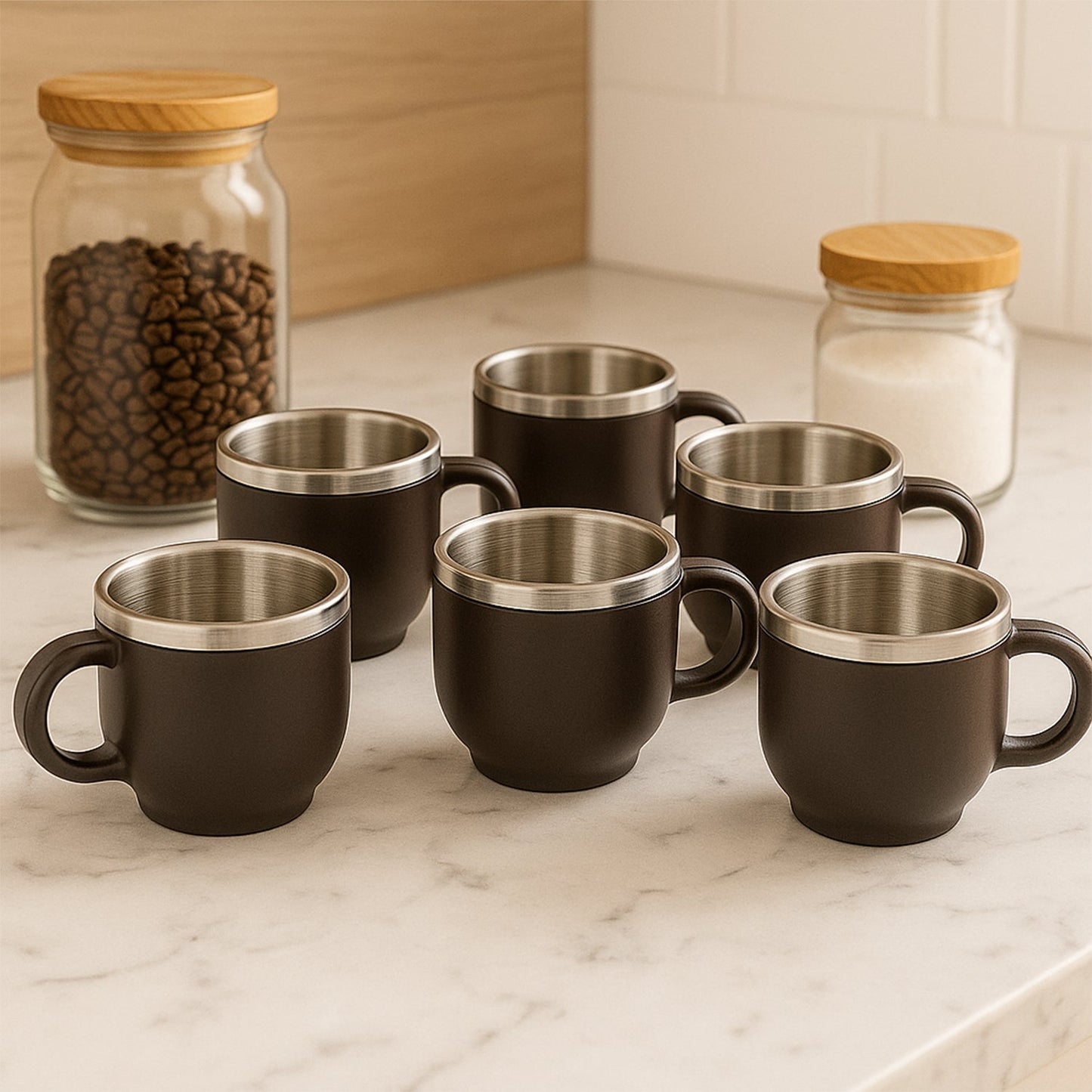 Apex Premium Double Wall Stainless Steel Cappuccino Mug Gift Set (6 Pc / 100 ML)