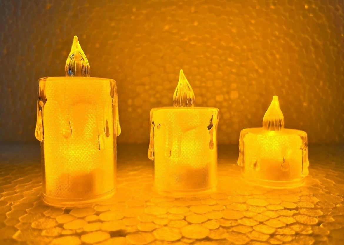 Crystal Melt Trio | Set of 3 pc light Candles Table Centrepiece Flameless Candles Transparent Small Tea Wax Birthday Proposal INS Desktop Decoration Create Atmosphere Candles Tea Lights, Diwali