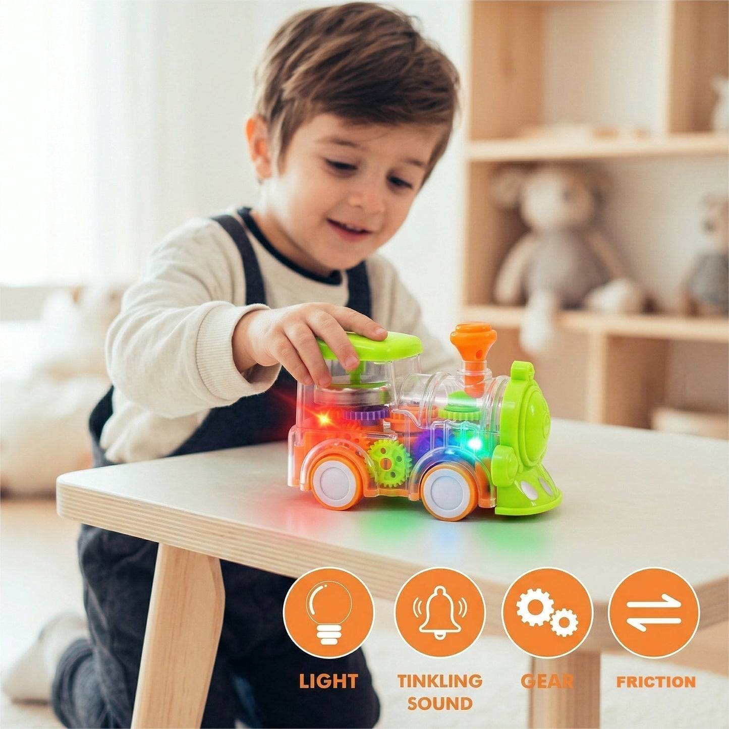 Kids Musical Light-Up Transparent Train Toy (1 Pc)