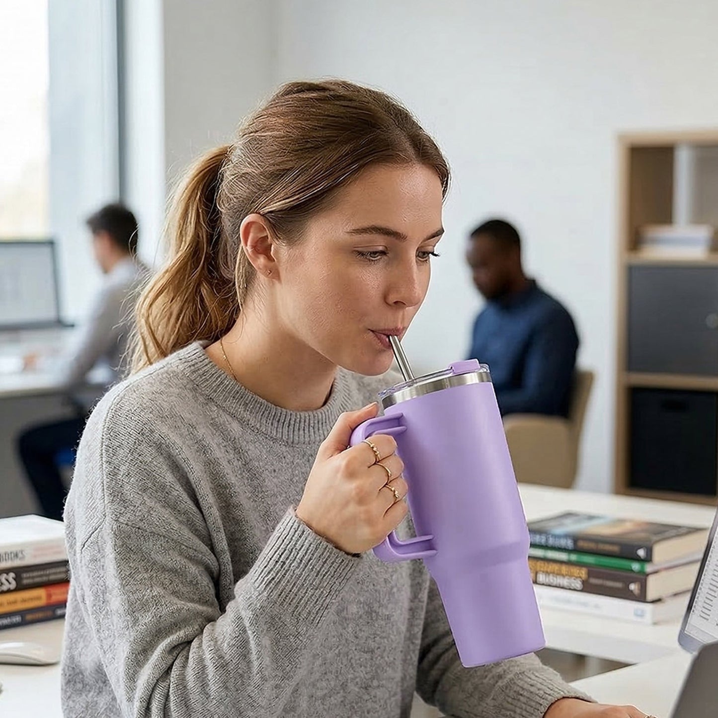 Konvex Large Capacity Insulated Tumbler Mug with Handle and Straw 1200 ML Approx