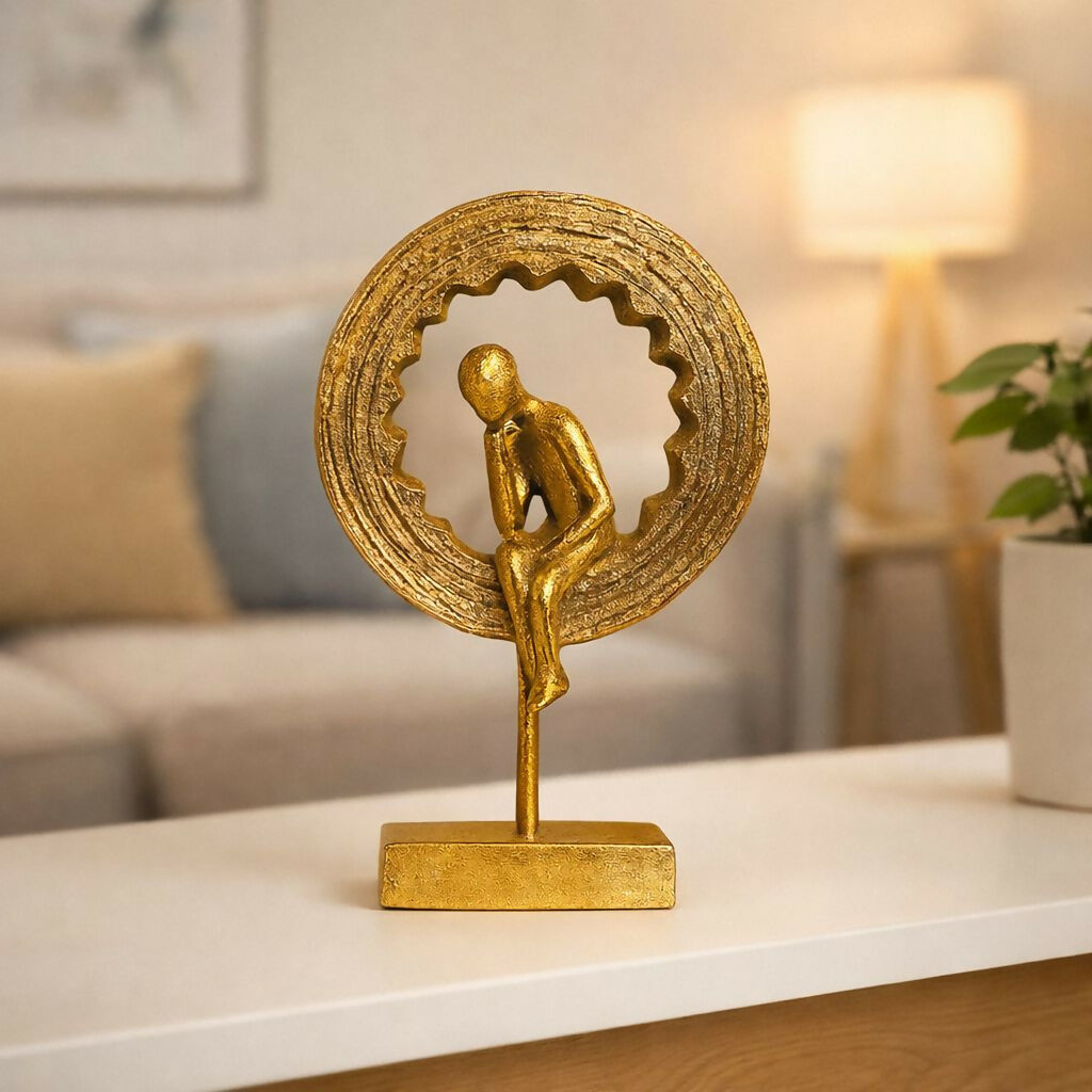 Abstract Thinking Man Gold Sculpture Showpiece for Home Decor (Design may vary)