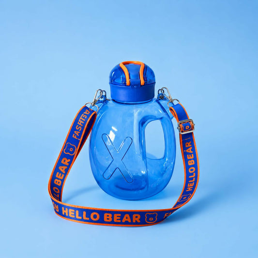 Blue 1200 ML Kids Bear Water Bottle with Straw & Adjustable Sling Strap