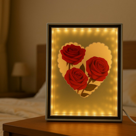 LED Rectangle Photo Frame with Rose Heart Design for Romantic Gift