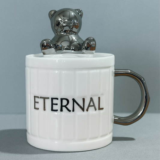 Ceramic Mug with 3D Bear Lid & Metallic Handle â€“ Cute Gift Cup