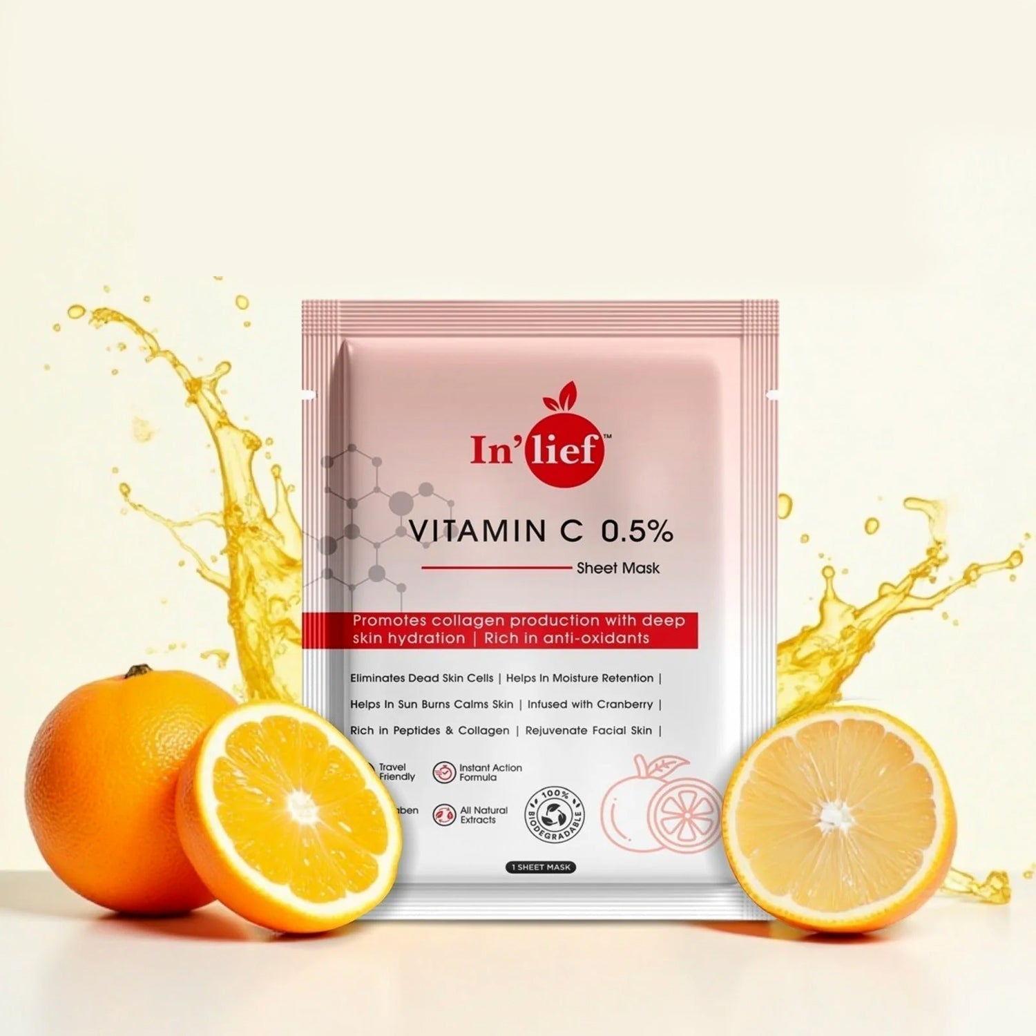 Inâ€™lief Vitamin C 0.5% Hydrating & Brightening Facial Sheet Mask (1 Pc)