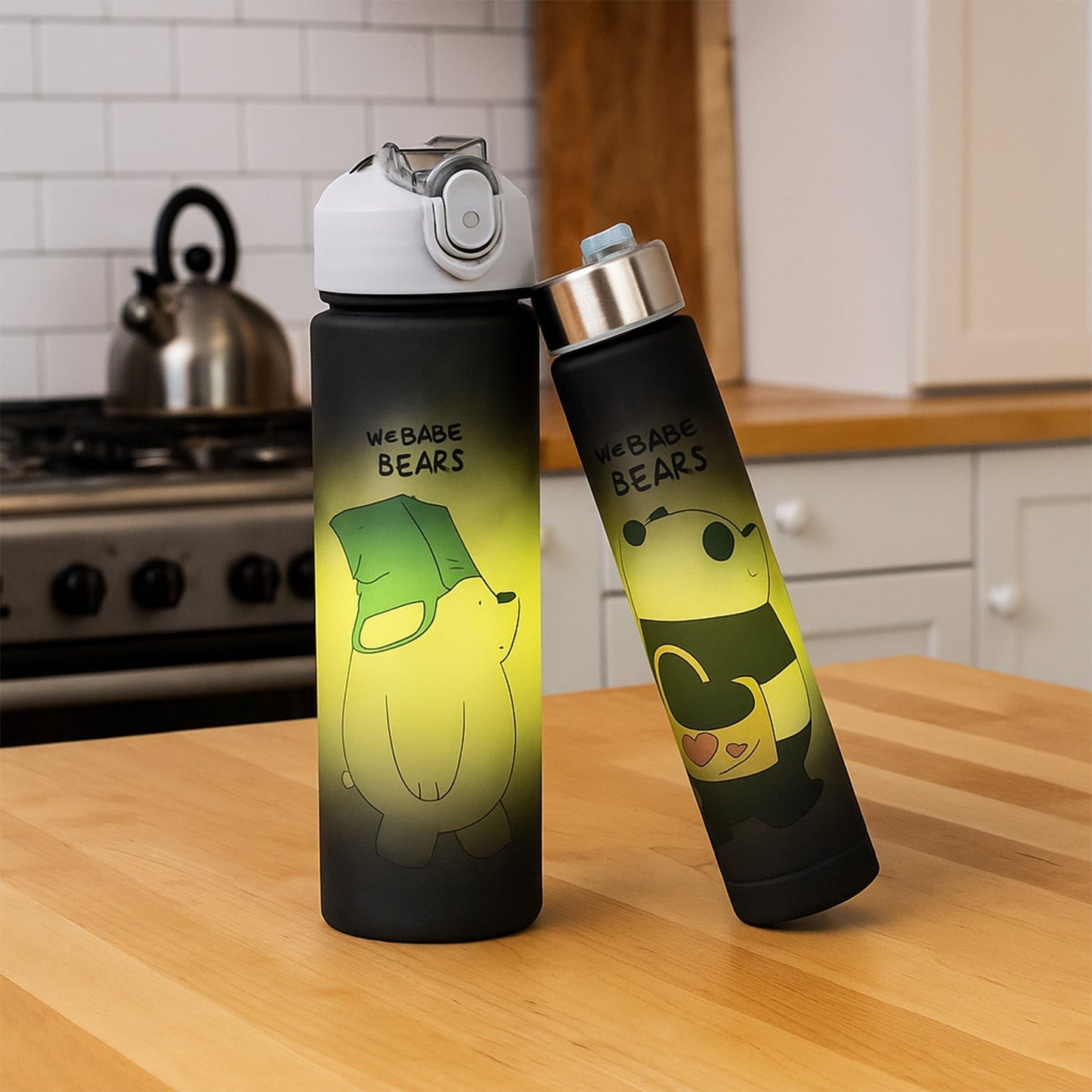 Cartoon Printed Water Bottles â€“ 900 ml & 300 ml (2 Pc)