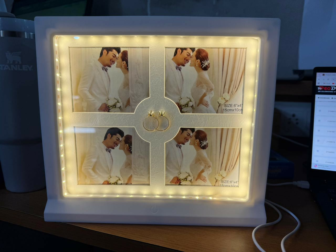 White LED Photo Frame Collage 4 Photo Display Light Decorative Frame