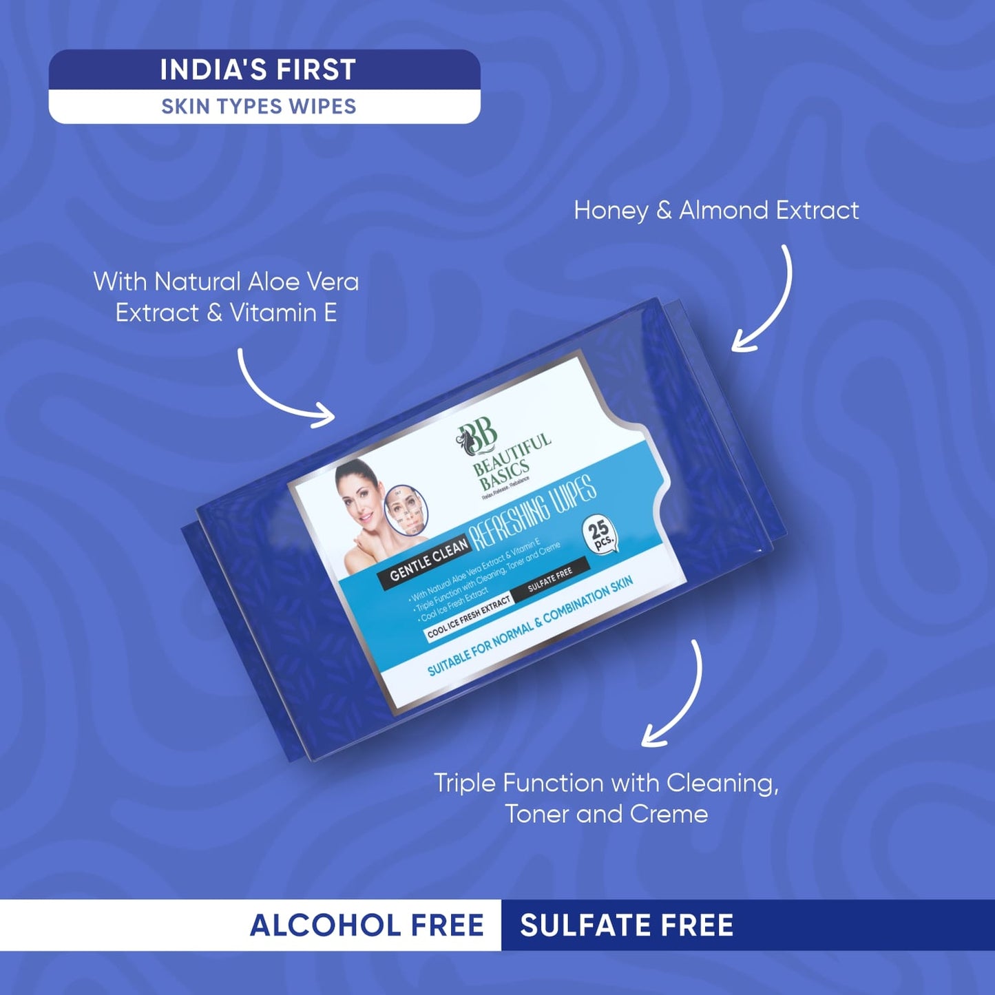 Beautiful Basics Dry, Oily, Sensitive & Normal Skin Face Wipes (4Pkt x 100 Pcs)
