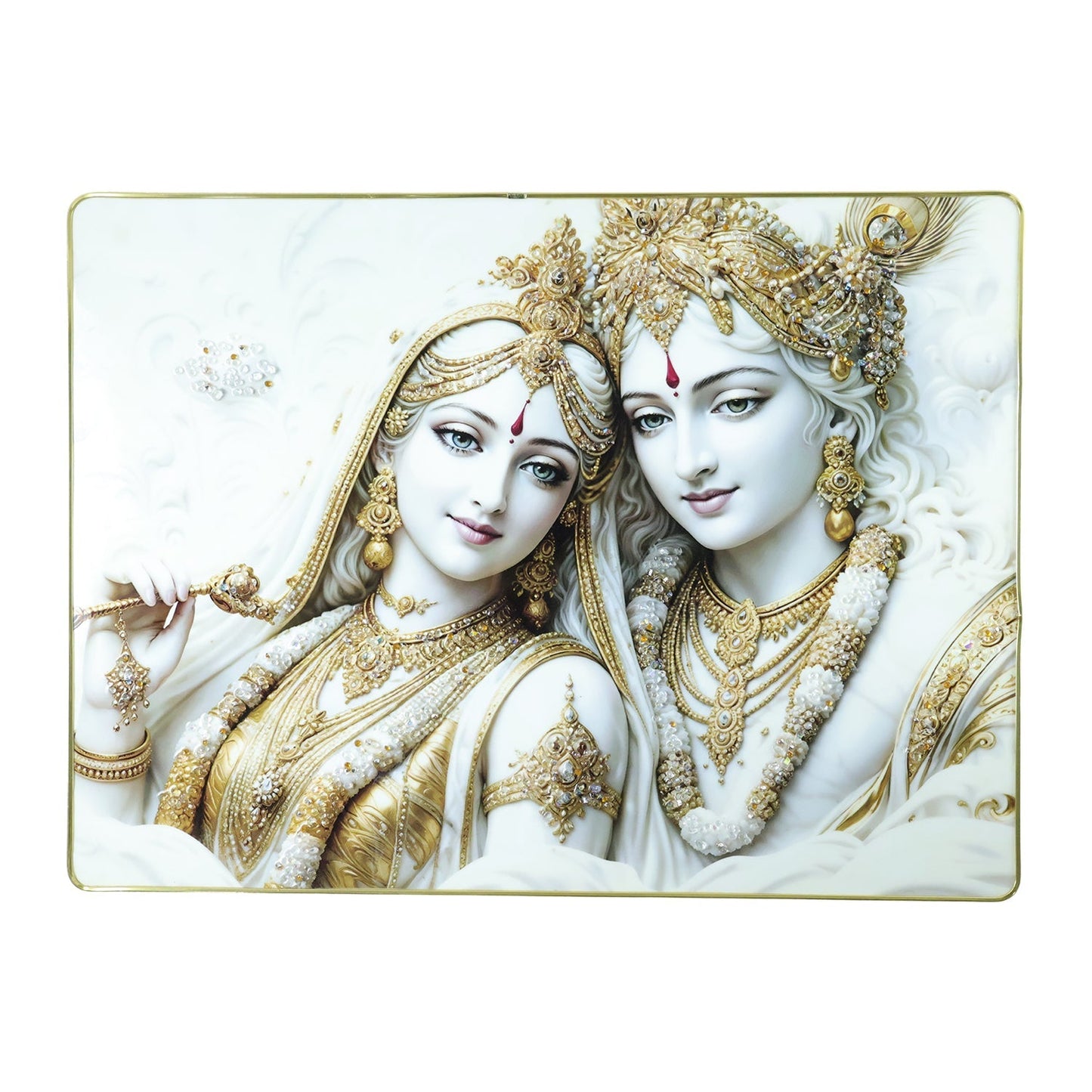 Premium Radha Krishna Royal White Gold Finish Wall Art Frame (1 Pc, 60x45 Cm)