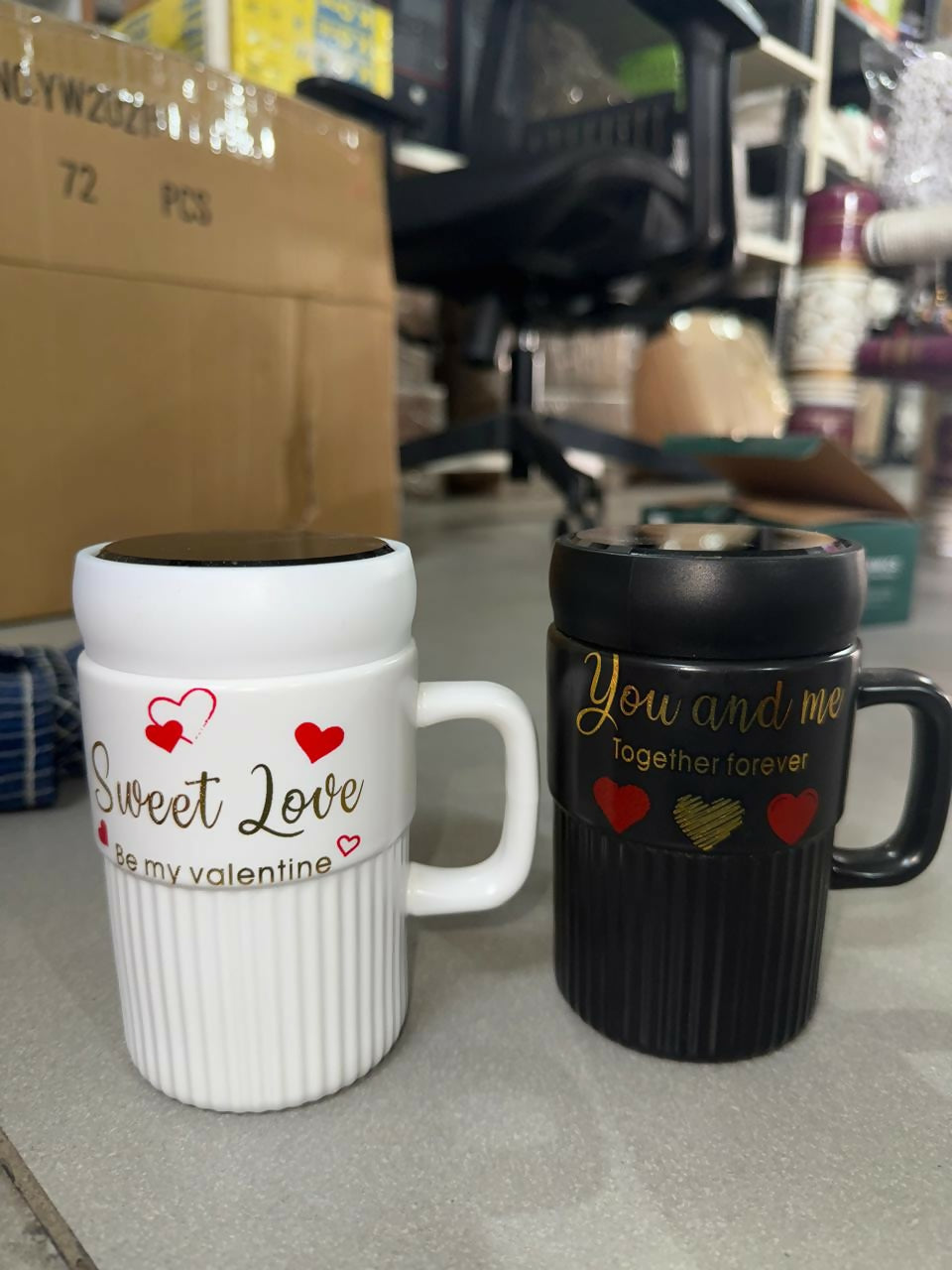 Premium Sweet Love Ceramic Mug with Lid & Spoon | Romantic Valentine Gift Cup for Couples | Leak-Resistant Lid, Large Capacity Coffee/Tea Mug | â€œSweet Loveâ€ & â€œYou & Meâ€ Printed Heart Design | Microwave Safe | Ideal for Gifting
