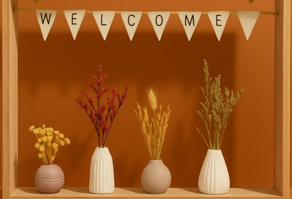 Decorative Ceramic Vases with Artificial Dried Flowers  for Home