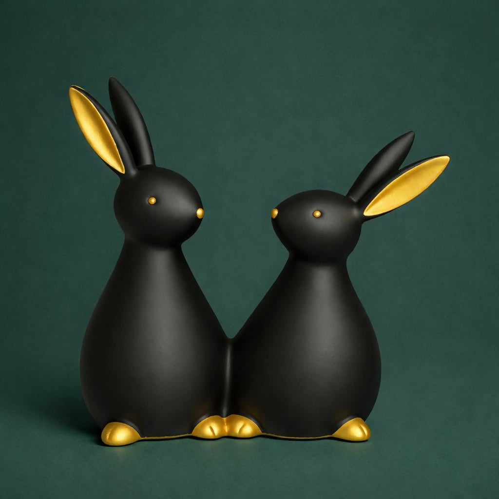 Rabbit Couple Showpiece for Home Decor with Gold Accents