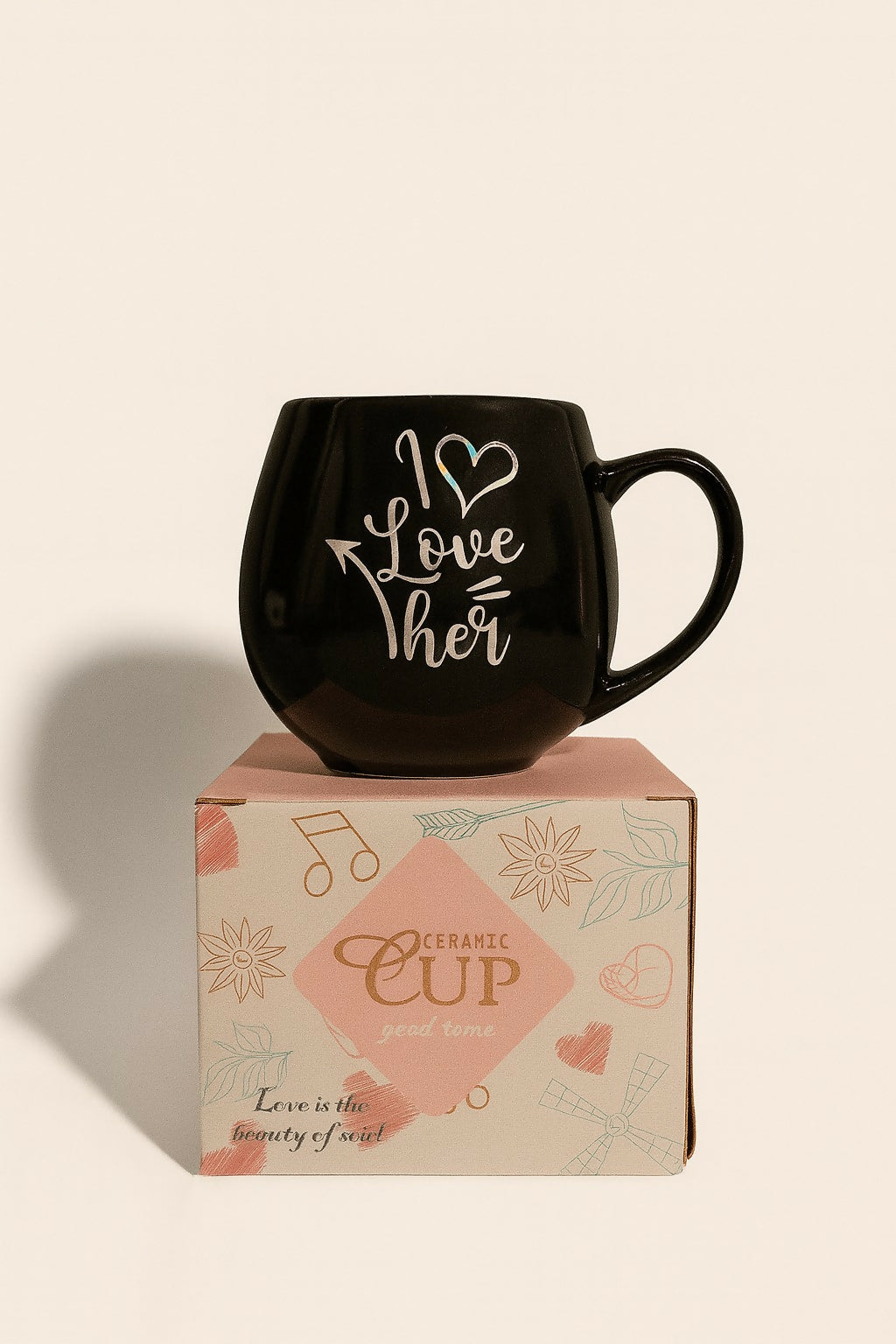 â€œI Love Herâ€ Black Ceramic Coffee Mug with Handle