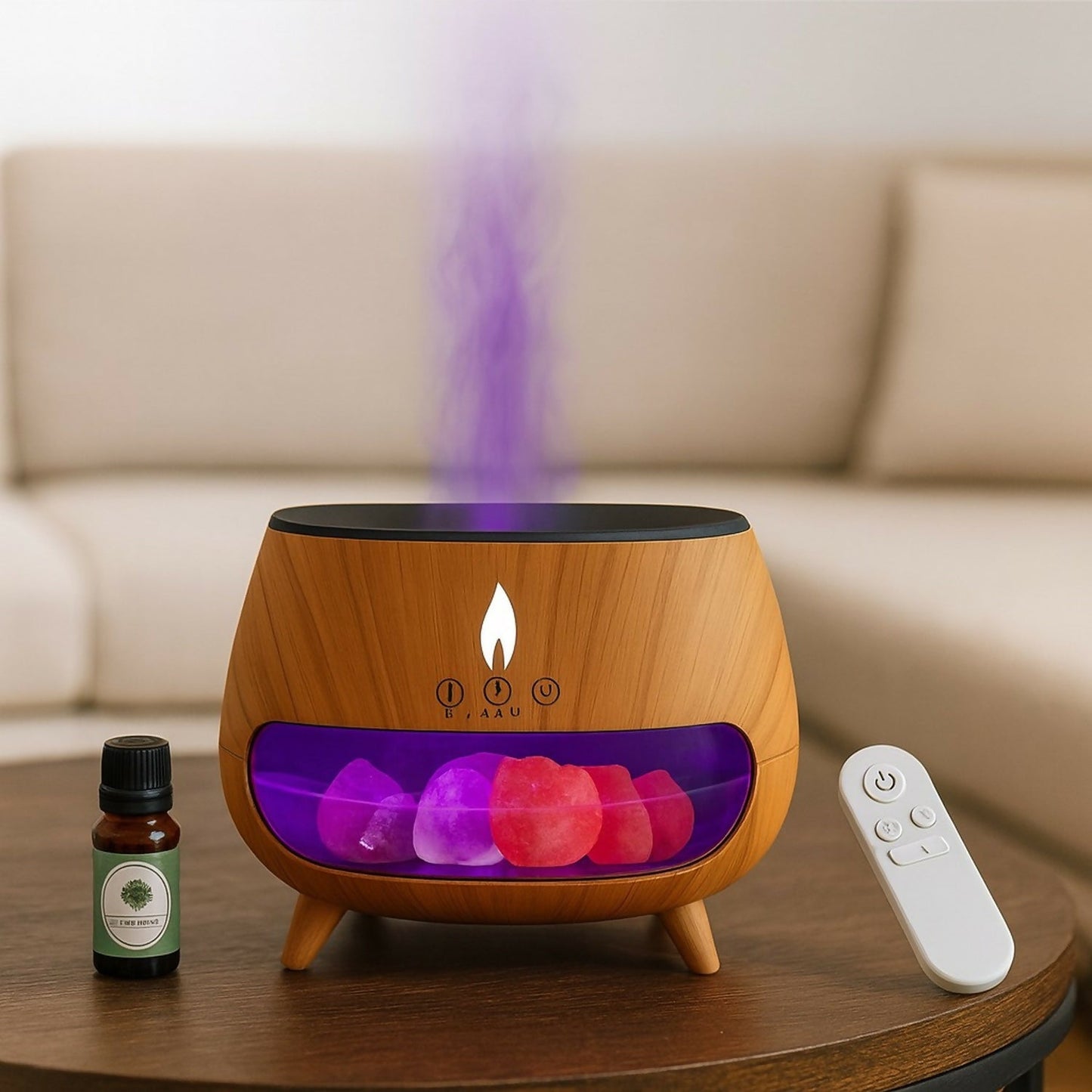 Flame Aroma Diffuser with Himalayan Salt Rocks & Remote Control