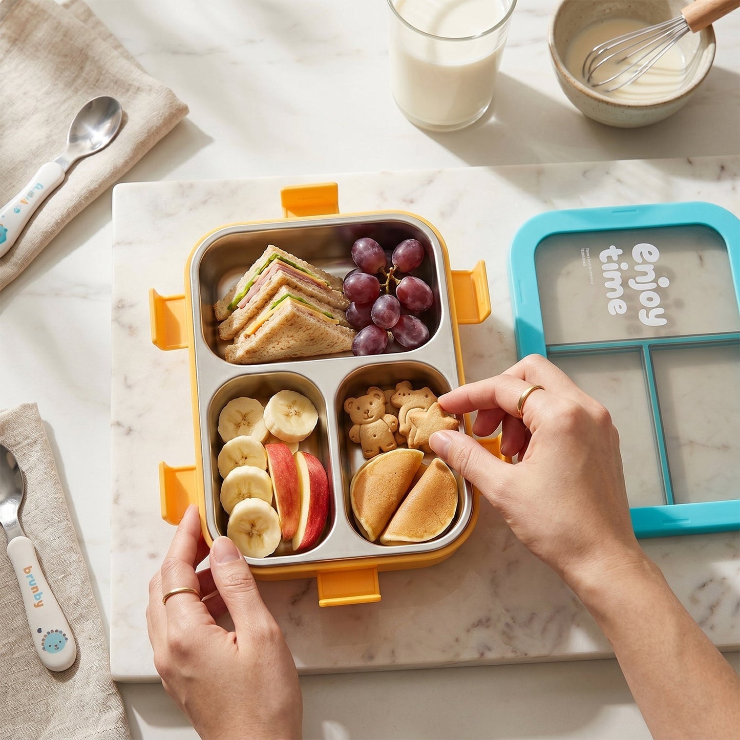 Airtight 3 Compartment Stainless Steel Lunch Box with Spoon & Fork – 600ml