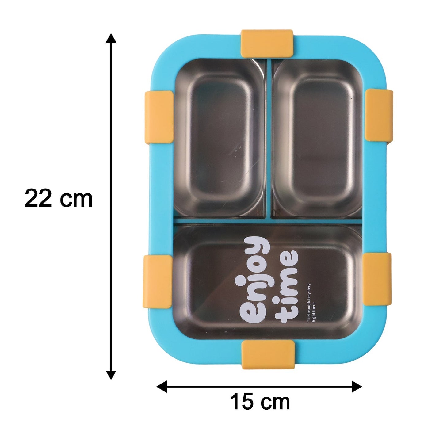 Airtight 3 Compartment Stainless Steel Lunch Box with Spoon & Fork – 600ml