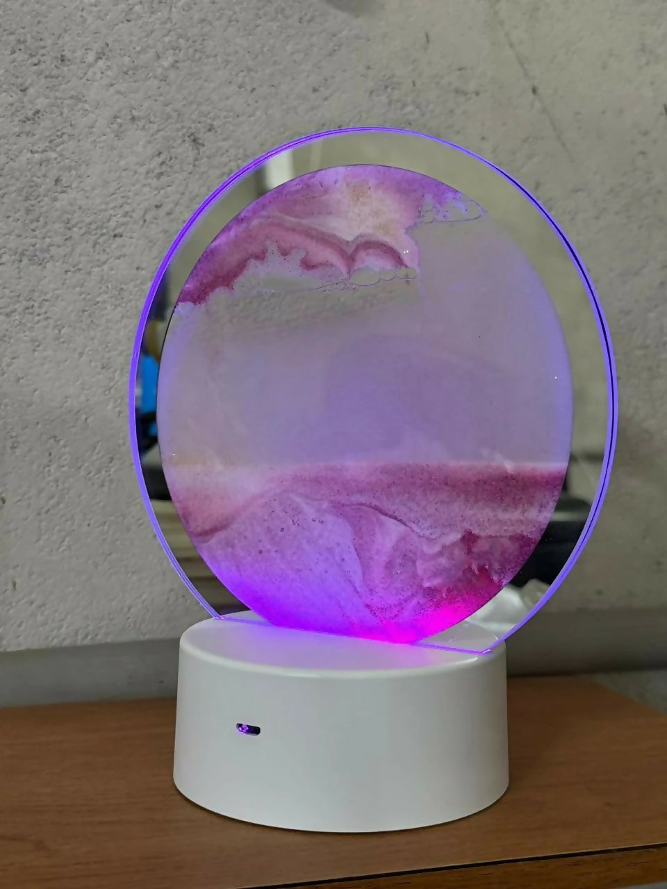Pink Sand Modern Circular LED Table Lamp with Artistic Acrylic Design